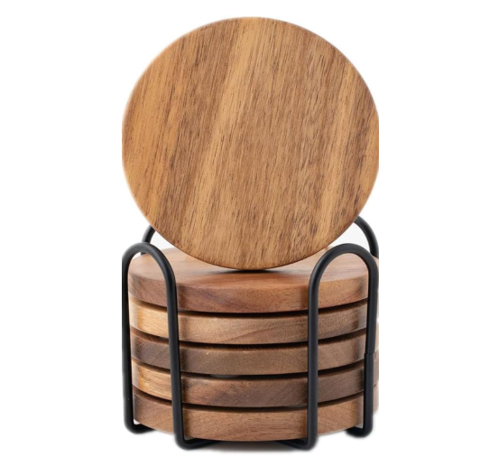 Wood Coasters Set of 6 with Holder