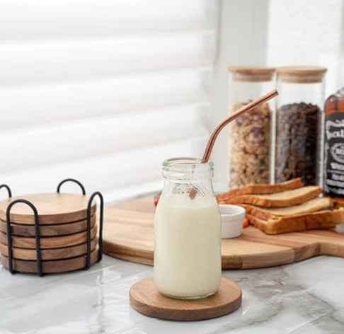 Wood Coasters Set of 6 with Holder